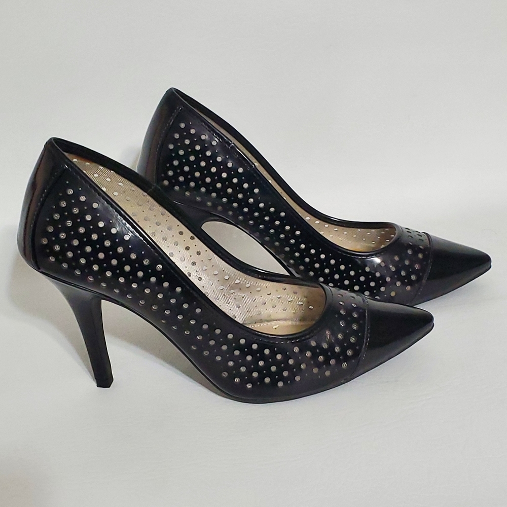Christian Siriano Black Perforated Patent Leather Pumps - Picture 3 of 6